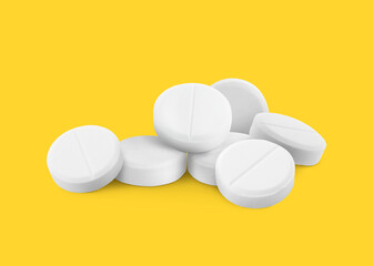 Antibiotic pills. Round white tablets on orange background