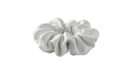White silk hair scrunchie isolated on transparent background with smooth and shiny fabric texture