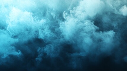 Naklejka premium Swirling blue and teal smoke, abstract underwater scene, tranquil and serene atmosphere, perfect for backgrounds and designs.