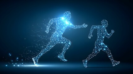 Naklejka premium personal trainer guiding a transparent human figure through bodyweight exercises