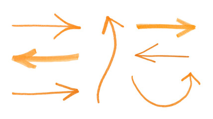 Set of orange arrows isolated on white