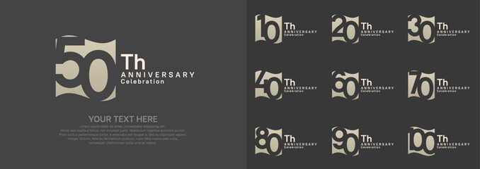 Anniversary logo set vector design, brown color for celebration event