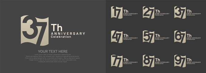 Anniversary logo set vector design, brown color for celebration event