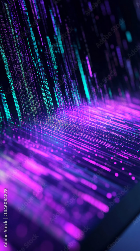 Aufkleber abstract image of purple and teal digital data streams, suggesting rapid technological flow and inno