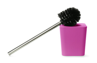 Toilet brush with color holder on white background