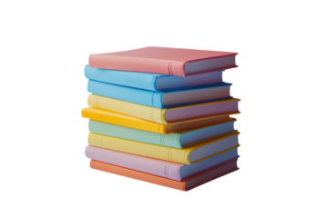 A stack of pastel colored books perfect for a cozy reading nook against a light blue background