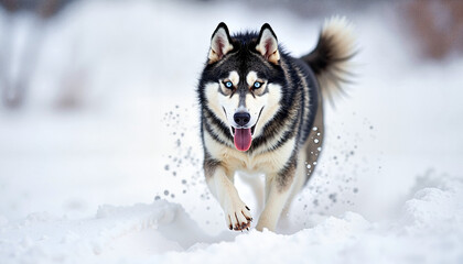Naklejka premium Husky dog running in the snow 