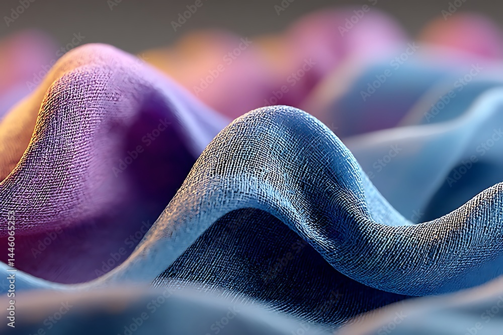 Poster abstract wavy blue and pink textile surface with closeup mesh texture pattern