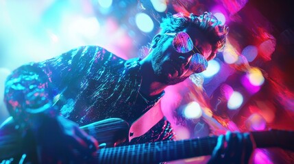 Neon Nights: Electric Guitarist in a Vibrant Concert
