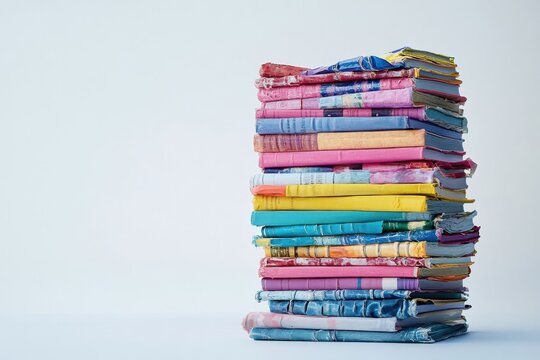Colorful stack of vintage books a vibrant collection of stories against a bright white background