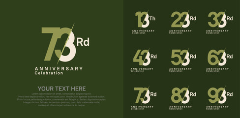 Anniversary logo set vector design, green and white color for celebration event