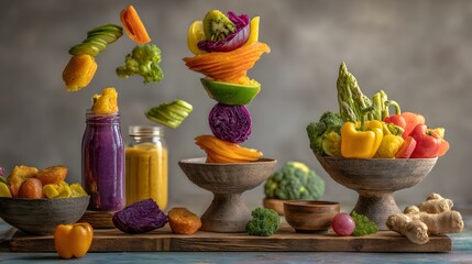 scene where ingredients assemble themselves mid-air into a healthy dish