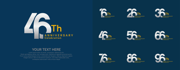 Anniversary logo set vector design, silver color for celebration event