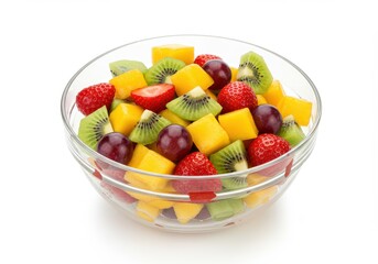 Fruit salad in glass bowl on white background
