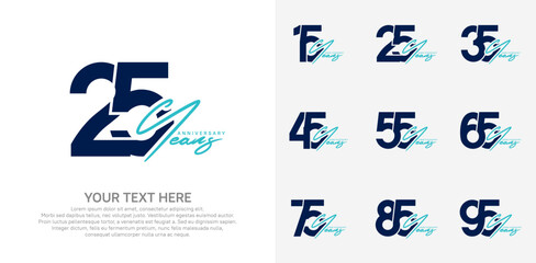Anniversary logo set vector design, black and blue color for celebration event