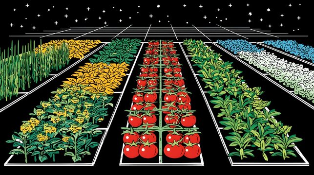 garden growing in digital soil under a starlit sky