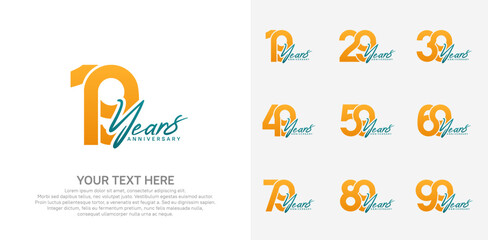 Anniversary logo set vector design, orange and blue color for celebration event