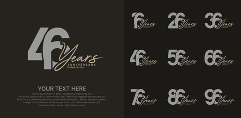 Anniversary logo set vector design, gray and brown color for celebration event