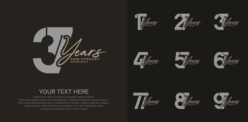 Anniversary logo set vector design, gray and brown color for celebration event