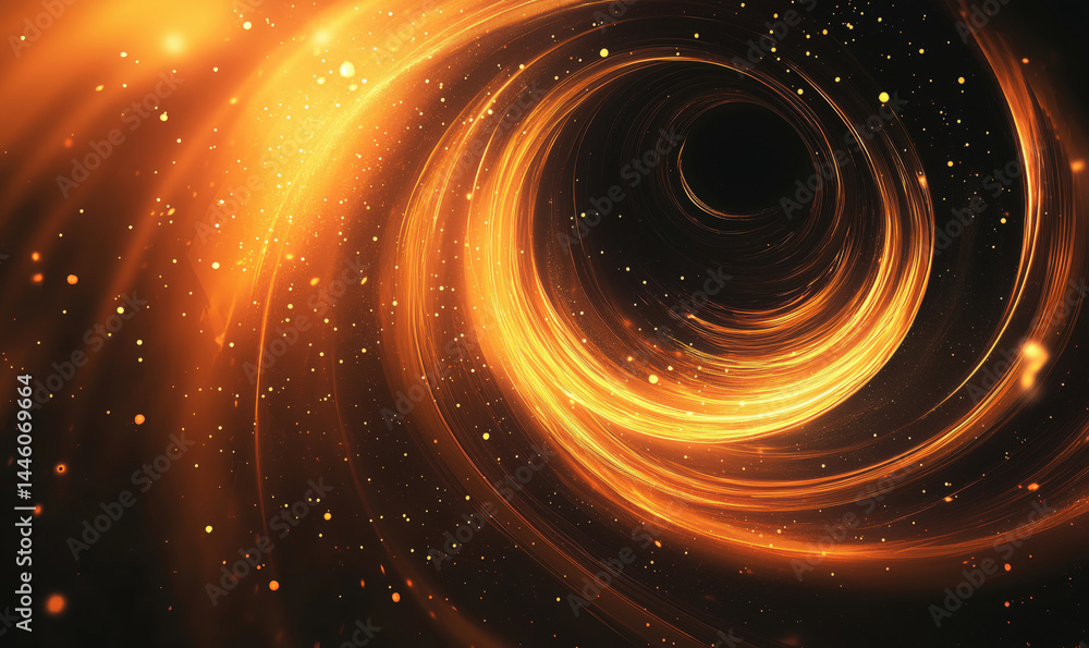 Aufkleber cosmic vortex with swirling golden light and sparkling particles in dark space.