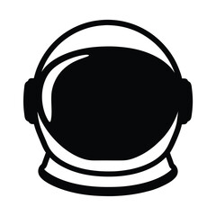 Single black and white illustration of an astronaut helmet with darkened visor © Tanjila