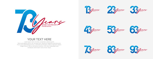 Anniversary logo set vector design, blue and red color for celebration event