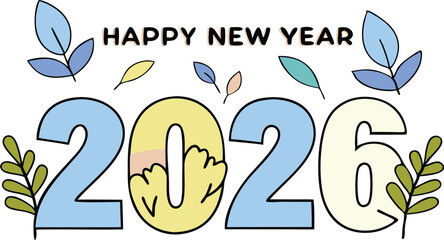 Obraz premium Happy new year 2026 colorful vector illustration with transparency