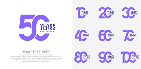 Anniversary logo set vector design, purple color for celebration event