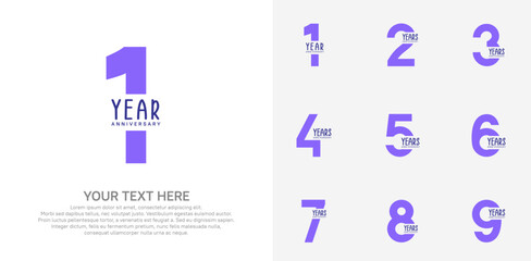 Anniversary logo set vector design, purple color for celebration event