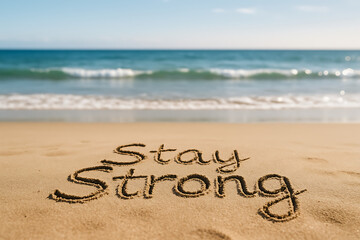 Beach Sand with "Stay Strong" Inscription