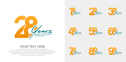 Anniversary logo set vector design, orange and blue color for celebration event