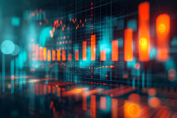 Bright stylized background with abstract graphs, geometric shapes, and growth and decscales, perfect for business presentations    