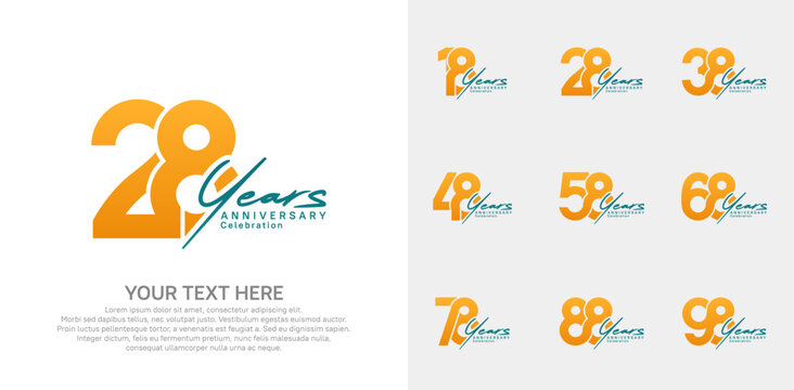Anniversary logo set vector design, orange and blue color for celebration event