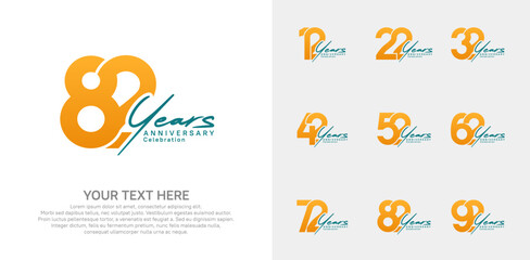 Fototapeta premium Anniversary logo set vector design, orange and blue color for celebration event