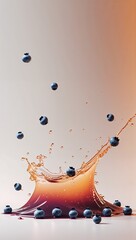 Blueberry berries, splashing with juice, on a gradient background