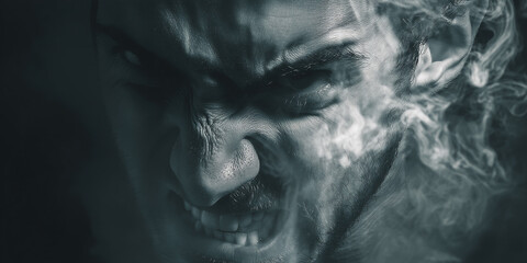 Naklejka premium Intense expression of frustration captured during a dramatic moment in a low-light setting