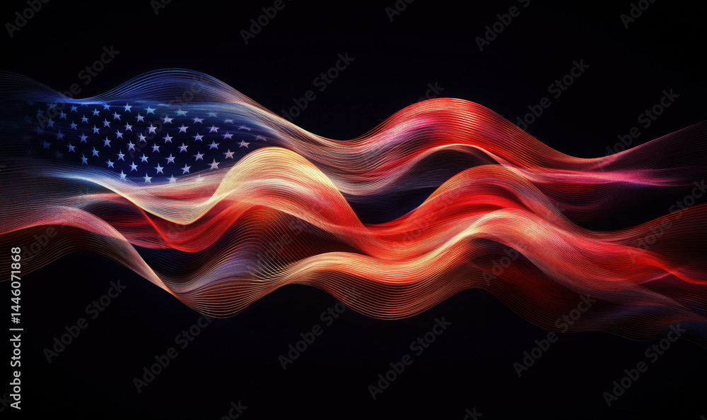 Aufkleber abstract wave design featuring american flag colors and patterns in vibrant motion.