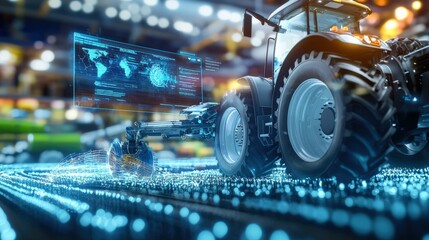 Innovative agricultural technology smart tractor enhancements modern farm digital insights precision farming close-up efficiency boost