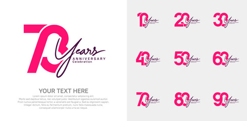 Anniversary logo set vector design, pink color for celebration event