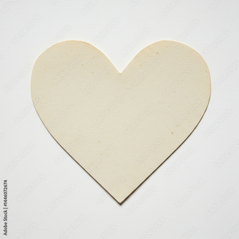 Poster isolated beige heart shape with slightly rough texture on a plain white background in a studio shot