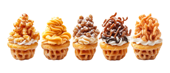 Pack of Funnel Cakes Against Transparent Background for Carnival Branding, Dessert Packaging, or Fair Food Promotions