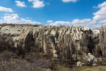 Türkiye Cappadocia Orcahisar city view on a cloudy spring day