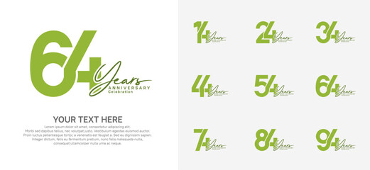 Anniversary logo set vector design, green color for celebration event