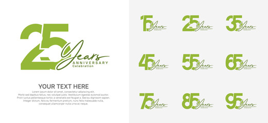 Anniversary logo set vector design, green color for celebration event