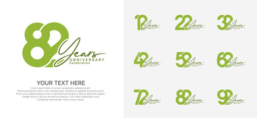 Anniversary logo set vector design, green color for celebration event