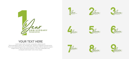 Anniversary logo set vector design, green color for celebration event