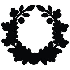 Elegant floral wreath silhouette with leafy branches and berries creating a circle