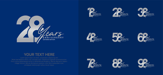 Anniversary logo set vector design, silver color for celebration event