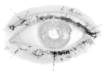 A captivating grayscale eye artfully detailed with black splatter evokes mystery and intrigue Close
