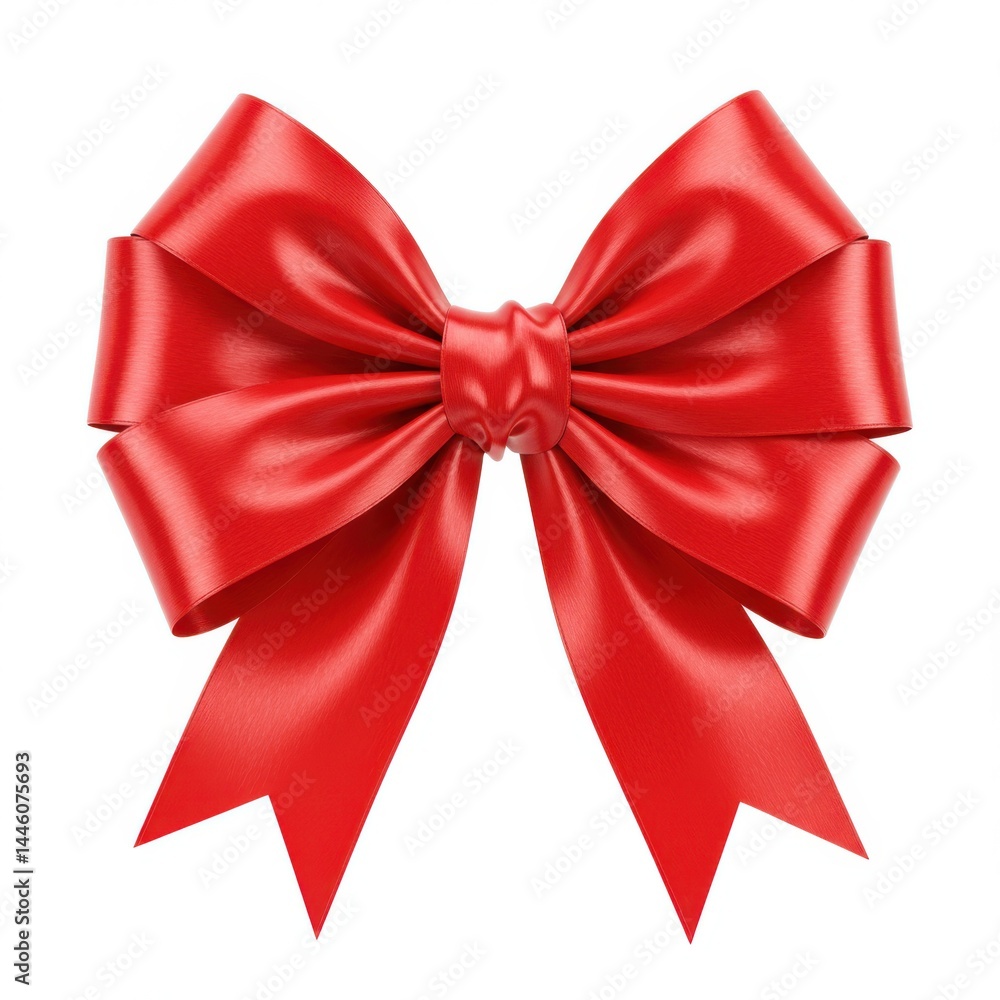 Poster a vibrant red satin bow with multiple loops and tails isolated against a plain white background stud